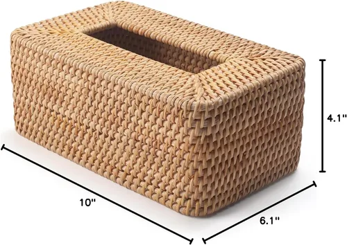 Vista 8 de Cubierta de la caja de pañuelos de ratán tejido natural servilleta facial rectangular 10 x 6.1 x 4.1 pulgadas (natural)