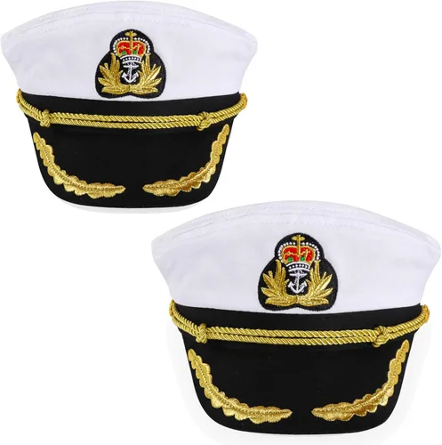 Vista 17 de Ibeauti Gorra unisex ajustable para adultos, disfraz de capitán Almirante, gorra de marinero para cosplay