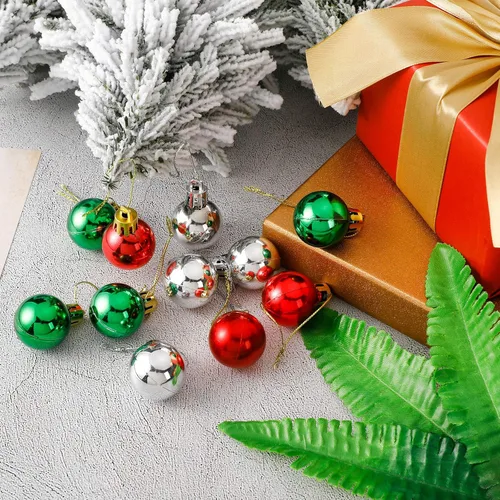Vista 5 de Skylety 36 mini bolas de adorno para árbol de Navidad, 1 pulgada, rojo