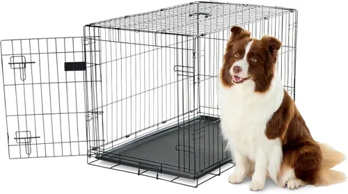 Vista 23 de Jaula de perro Carlson segura y compacta de doble puerta de metal, mediana con panel divisor