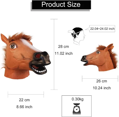 Vista 4 de MAKEATREE Máscara de cabeza de caballo, divertido disfraz de látex de goma de animal para fiesta de adultos, Halloween, Navidad, máscaras, cosplay