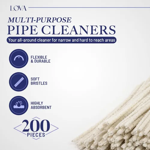 Vista 4 de LOVA Limpiadores de pipas de tabaco de cerdas suaves, 200 cepillos de limpieza de tallo de algodón 100% de 6 pulgadas con alambre flexible