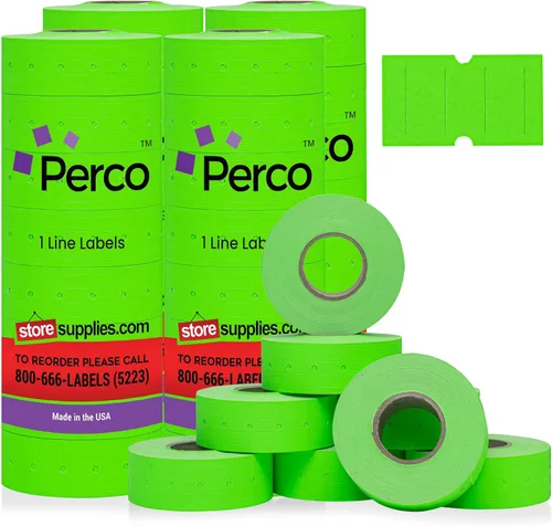 Vista 44 de Etiquetas azules Perco de 1 línea - 8 rollos, 1 funda, 8,000 etiquetas en blanco para pistolas de precio y fecha de 1 línea Perco - Fabricadas
