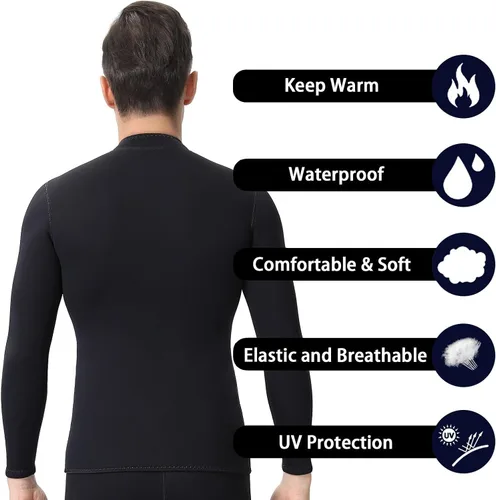 Vista 4 de Wetsuits Top Jacket Women Men 2mm Neoprene Long Sleeve Shirt Front Zipper Vest Wet Suit Keep Warm for Adult Youth Diving Surfing Swimming Water