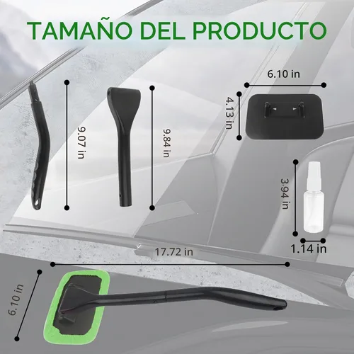 Vista 2 de Kit de herramienta limpiador de ventanas de coche OFBAND, limpiador de parabrisas de microfibra para interior con 4 piezas de cubierta de tela suave