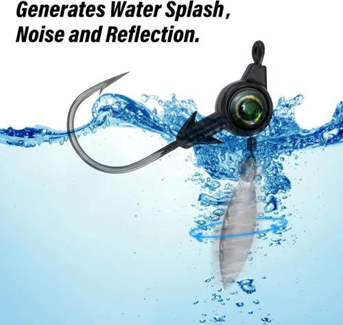 Vista 5 de Dr.Fish Paquete de 10 jigs Underspin Jigs Heads 3D Eye Freshwater Swimbait Jig Freshwater Bass Walleye Fishing Mustad Hooks Sauce Blade 1/8oz