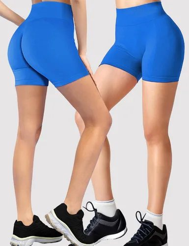 Vista 6 de Pantalones cortos de gimnasio para mujer, pantalones cortos de entrenamiento de yoga sin costuras, cintura alta, levantamiento de glúteos