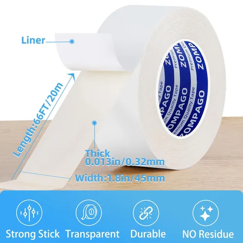 Vista 2 de ZOMPAGO Cinta de montaje resistente de doble cara de malla para montaje en pared y manualidades, color blanco, 2 pulgadas x 66 pies