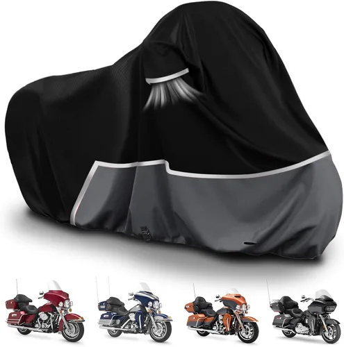 Vista 13 de Cubierta impermeable para motocicletas de repuesto para modelos Harley Davidson Cruiser, tela Oxford 420D Softail, Dyna, Iron 883, Fat Boy 114