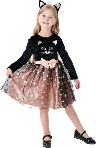 Vista 2 de Wizland Disfraz de gato lindo para niñas, traje de cosplay de gato, regalo de cumpleaños de Navidad para niñas Vestido de gato con diadema