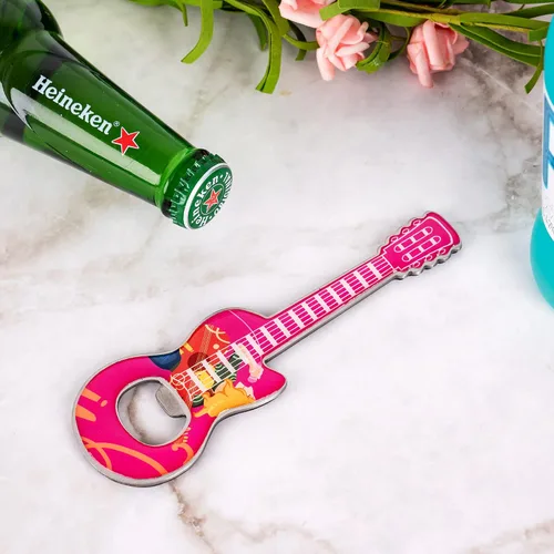 Vista 4 de Abridor de botellas de guitarra de 2 piezas, abridor de cerveza con forma de guitarra para amantes de la música y la guitarra