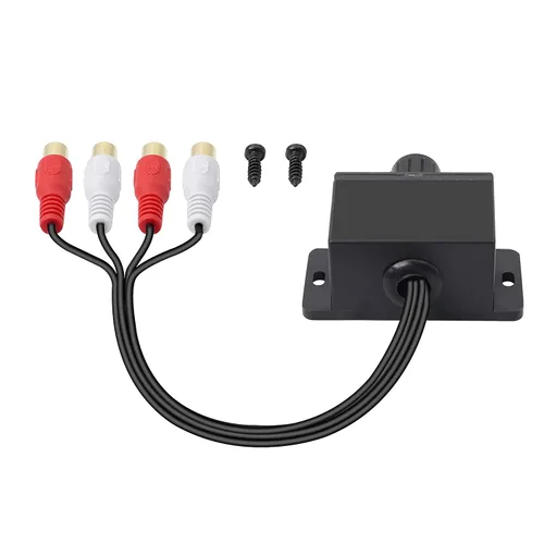 Vista 2 de XMSJSIY Controlador universal de nivel RCA amplificador de audio para automóvil, ajuste de audio RCA, perilla de control de volumen de graves