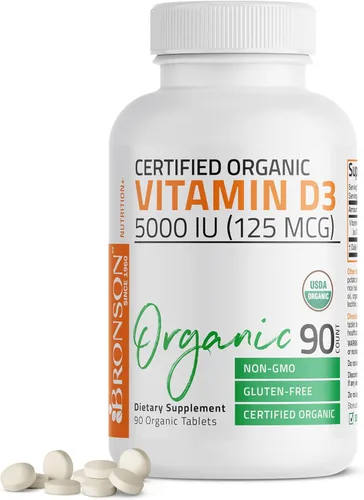 Vista 8 de Orgánico Vitamina D3 5000 IU, USDA Certificado, sin OMGs, Fabricado en Estados Unidos por Bronson laboratorios, 1