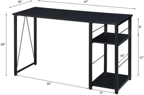 Vista 3 de Acme Vadna - Escritorio de madera con 2 estantes y base de metal abierta en color negro