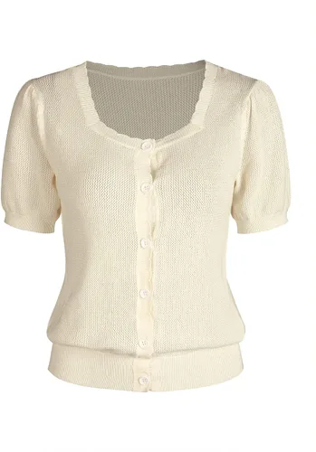 Vista 7 de Women's Short Puff Sleeve Cardigan Shrugs Open Front Button Down Lightweight Knit Sweater Cardigan