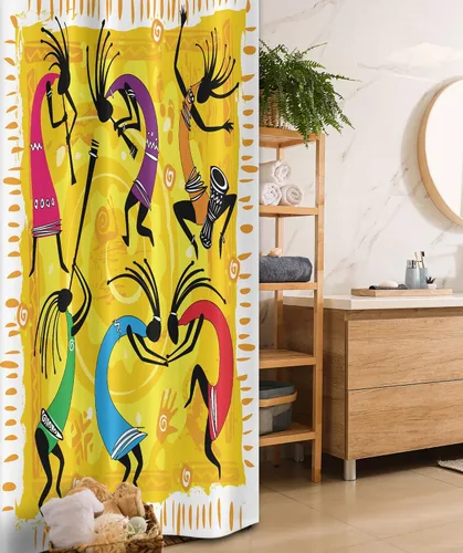 Vista 162 de Ambesonne Decor Collection, juego de cortina con ganchos para regadera Amarillo y marrón
