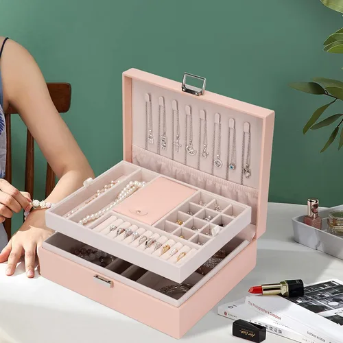 Vista 5 de ATAIMEISEN Caja organizadora de joyas, joyero de viaje, organizador de almacenamiento, caja de aretes, anillo, collar, caja grande de joyería