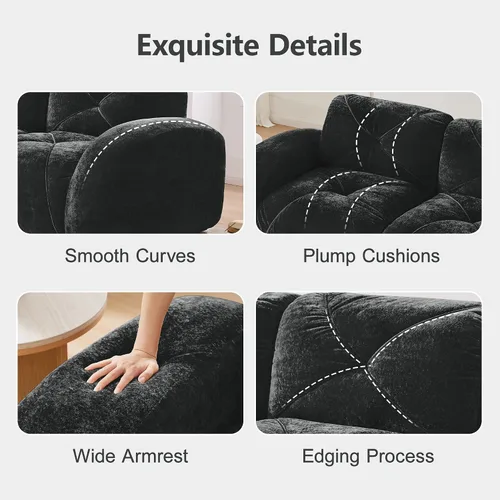 Vista 5 de Velvet Boneless Couch with Ottoman, 80 in Velvet Reversible L Sectional Sofa Overstuffed 32D Boneless Cloud Couch,No Assembly Need, for Small Spaces