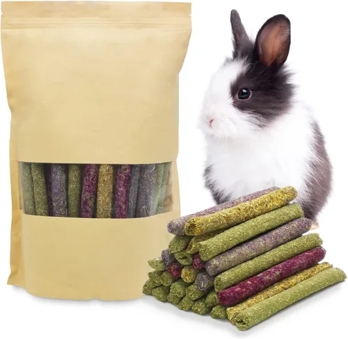 Vista 7 de Fhiny 12 piezas de juguetes masticables de conejillos de indias, ramas de manzana, hierba marina, palitos molares para dientes, conejito masticable