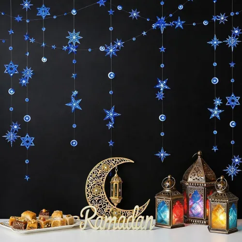 Vista 6 de Cheerland Guirnalda de Purpurina de Estrella y Luna Azul Decoraciones de Fiesta País de las Maravillas Invernal Baby Shower Serpentinas al Aire