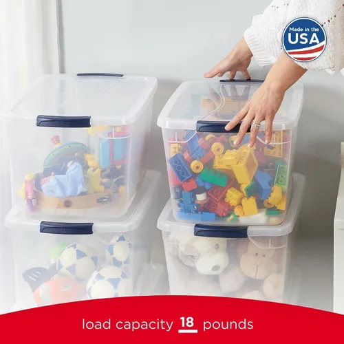 Vista 5 de Rubbermaid Cleverstore Clear 32 Qt, paquete de 6 contenedores de almacenamiento de plástico apilables con tapas, excelentes para almacenamiento