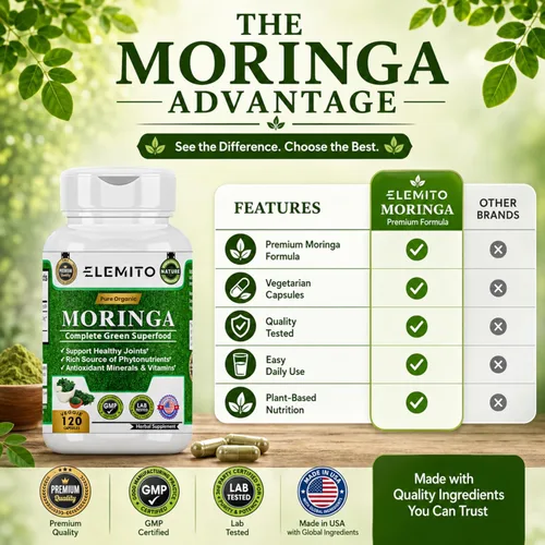 Vista 8 de Moringa Oleifera Cápsulas de 1000 mg Polvo de hoja de moringa pura Superalimento verde para el metabolismo y el apoyo inmunológico Sin OMG