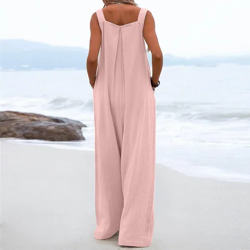 Vista 3 de Overol para mujer 2023 con pantalones largos, casual, con bolsillo, correa no ajustable, overol casual