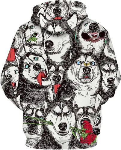 Vista 2 de Sudadera con capucha de animales con estampado siberiano Husky para hombres y mujeres