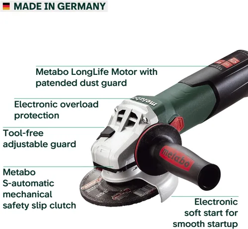 Vista 5 de Metabo WEV15-125 HT Amoladora angular, con traba, de 13.5 amperes, con 2800 a 9600 revoluciones por minuto, con elementos electrónicos y alto par