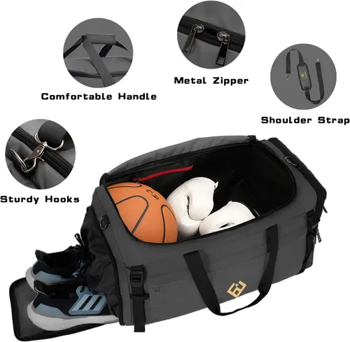 Vista 3 de Eackrola Bolsa de deporte grande para gimnasio, bolsa de viaje con bolsillo húmedo y compartimento para zapatos para hombres y mujeres, 65L, ligera