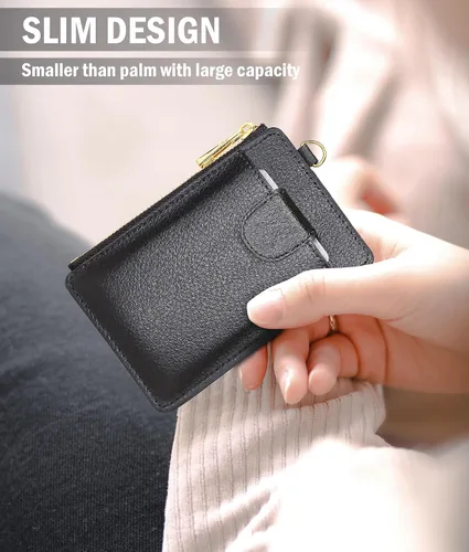 Vista 7 de LLi Cufite Tarjetero de cuero con bolsillo para dinero, billetera desplegable con bloqueo RFID, funda delgada para tarjetas bancarias con capacidad