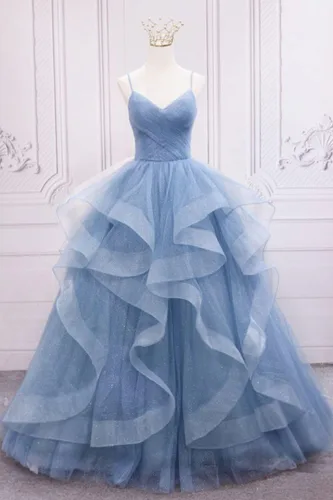 Vista 8 de ZSHAOLHYJYZS Vestidos de graduación de tul con purpurina 2024 con tirantes delgados, vestido de baile para mujer, vestidos largos de regreso a casa