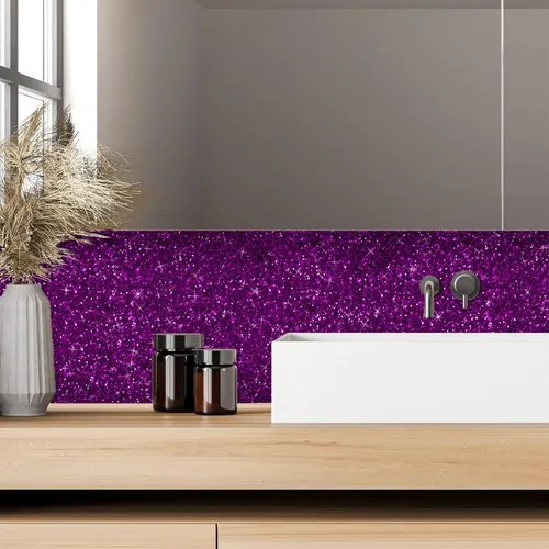 Vista 4 de CRE8TIVE Papel tapiz con purpurina gruesa de 8 x 80 pulgadas, para pegar y pelar, borde de papel tapiz morado texturizado extraíble, lentejuelas
