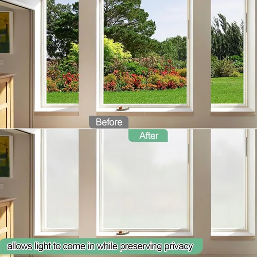 Vista 6 de vivinin Película de vidrio esmerilado para ventana, 17.3 x 236.2 pulgadas, película de privacidad anti UV, película de privacidad para ventana