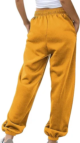 Vista 5 de Pantalones deportivos de algodón para mujer, con bolsillos, con cordón, pantalones de yoga para mujer a la moda