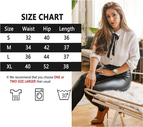 Vista 7 de Leggings de piel sintética para mujer, cintura alta, sexy, levantamiento de glúteos, poliuretano elástico con forro polar fino