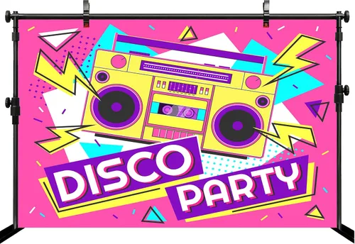 Vista 3 de 5x3ft Disco Party Backdrop Retro Boombox Colorful Geometric Patterns Background for 70s 80s 90s Night Club Dancing Music Birthday Lets Boogie Party