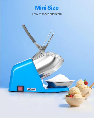 Vista 3 de VEVOR Máquina Trituradora de Hielo, 286 libras por hora, Fabricadora Eléctrica de Conos de Nieve de 4 Cuchillas, Máquina de Hielo Raspado de Acero