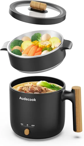 Vista 10 de Audecook Olla Caliente Eléctrica, Cocedor de Fideos Rápidos de 1.5L, Mini Multicocina Antiadherente Portátil, Olla Eléctrica de Viaje con Control