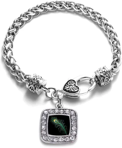 Vista 100 de Pulsera de dijes cuadrados de plata con joyería de circonita cúbica