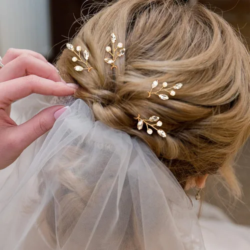Vista 4 de Syhood 6 horquillas para el pelo de novia de cristal de perlas con diamantes de imitación, horquillas para el pelo de boda, accesorios de graduación