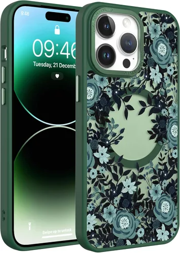 Vista 101 de Magnético para iPhone 13 con protector de pantalla [Compatible con MagSafe] Diseño de patrón floral de flores bonitas, funda delgada a prueba