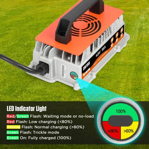 Vista 4 de CMTOOL - Cargador de batería de carrito de golf de 48 V 18 A para Club Car, cargador automático inteligente de 1250 W, enchufe redondo de 3 pines