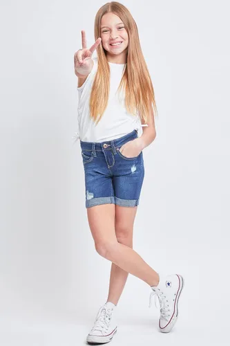 Vista 2 de YMI Wannabettafit Pantalones cortos de ciclismo de tiro medio con puños enrollables para niñas