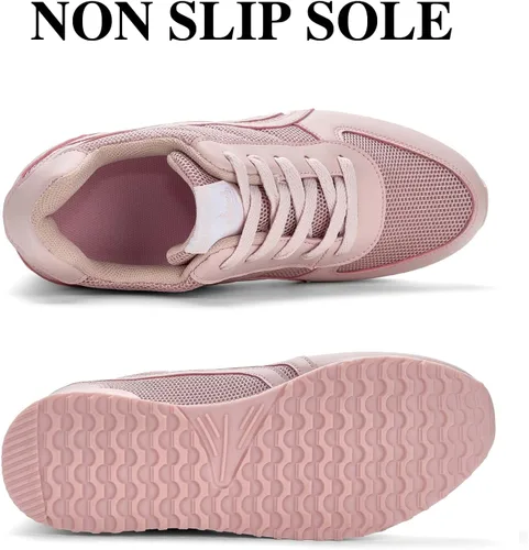 Vista 6 de Sosenfer Zapatos deportivos de cuña con tacón oculto para mujer, antideslizantes, con cordones, cómodos y modernos, zapatos deportivos de cuña