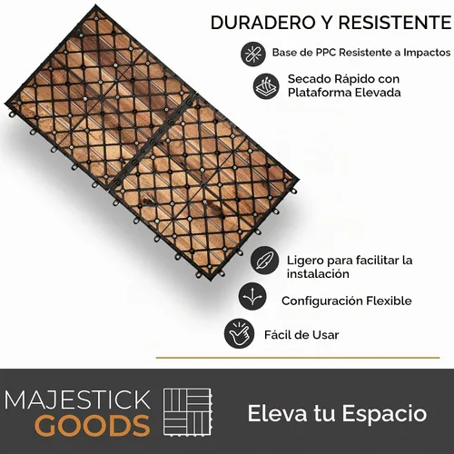 Vista 5 de Majestick Goods Azulejos entrelazados de madera de acacia para terraza. Fácil instalación para suelos de patio y pasarelas con drenaje de base