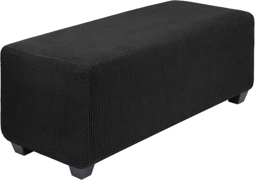 Vista 55 de PiccoCasa Funda otomana de alta elasticidad con parte inferior elástica, funda suave de tela jacquard a cuadros pequeños, funda rectangular