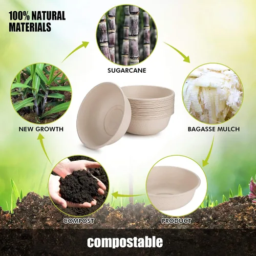 Vista 6 de Cuencos de papel desechables, 24 onzas [paquete de 50] Tazón grande - 100% compostable, biodegradable, ecológico, conveniente para el uso diario