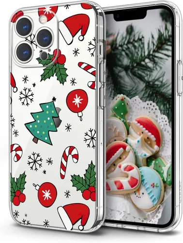 Vista 23 de Newseego Funda de Navidad para iPhone 13, Serie Linda a Prueba de Golpes Anti-Amarillo PC Duro + Parachoques TPU Cubierta Protectora para Mujeres