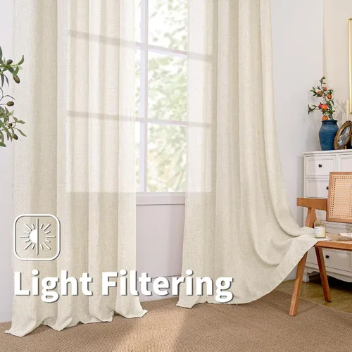 Vista 172 de BGment Cortinas de Lino Beige de 63 Pulgadas de Largo 2 Paneles - Tratamientos para Ventanas con Textura de Arpillera Filtrantes de Luz Cortinas B